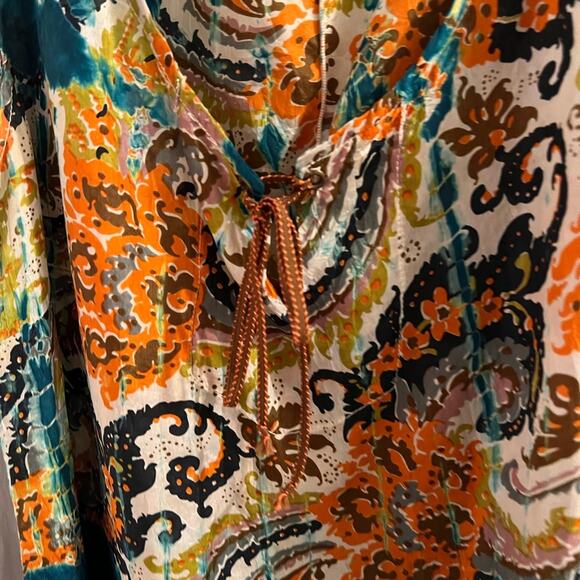 Language teal 100% silk tank top tie front shark bite hem size medium - Picture 2 of 5